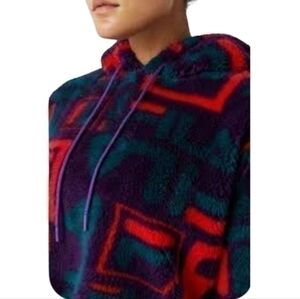 Fila Logo Faux Fur Short Pullover Hoodie Size L NWT